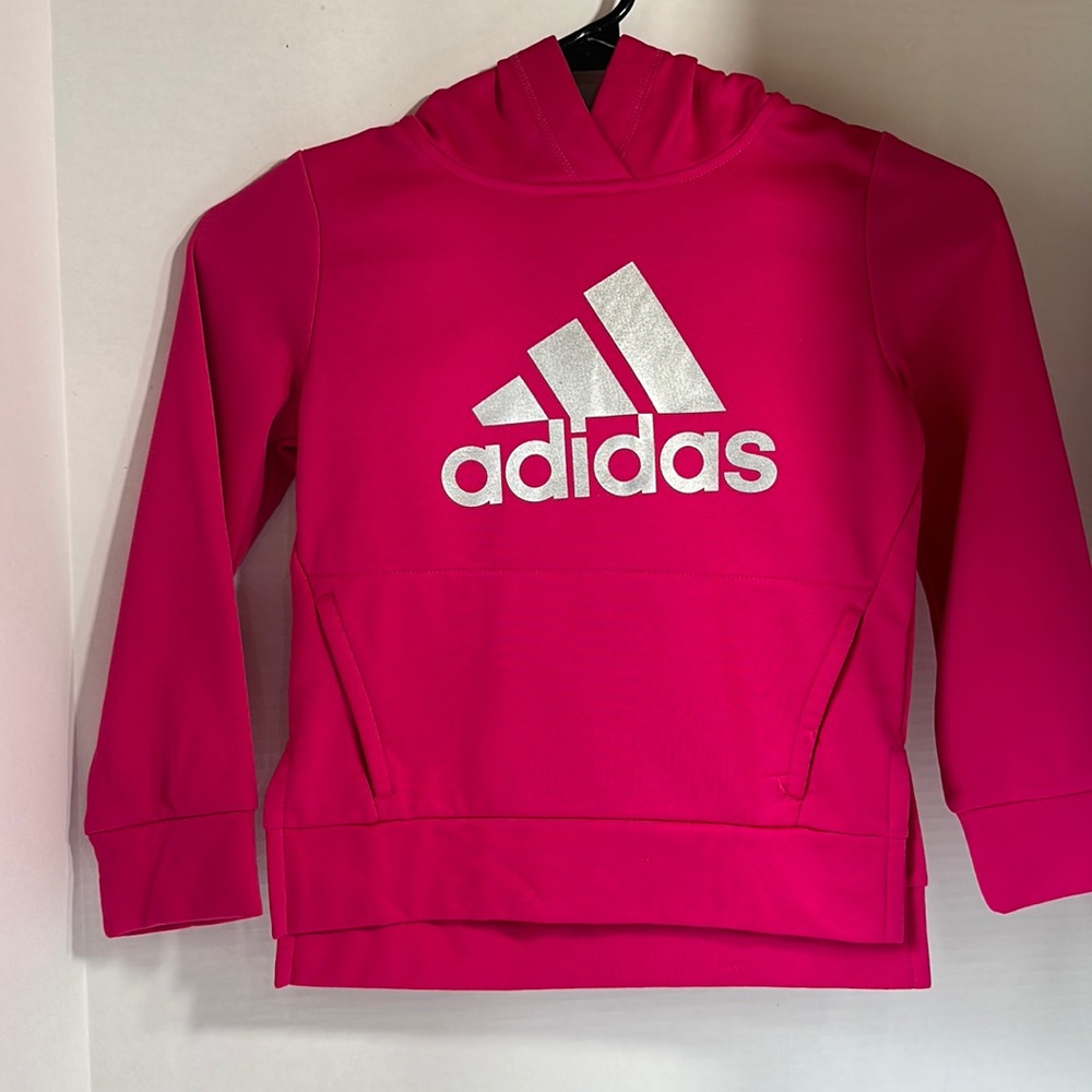 Adidas girls pink and silver hoodie  size 5